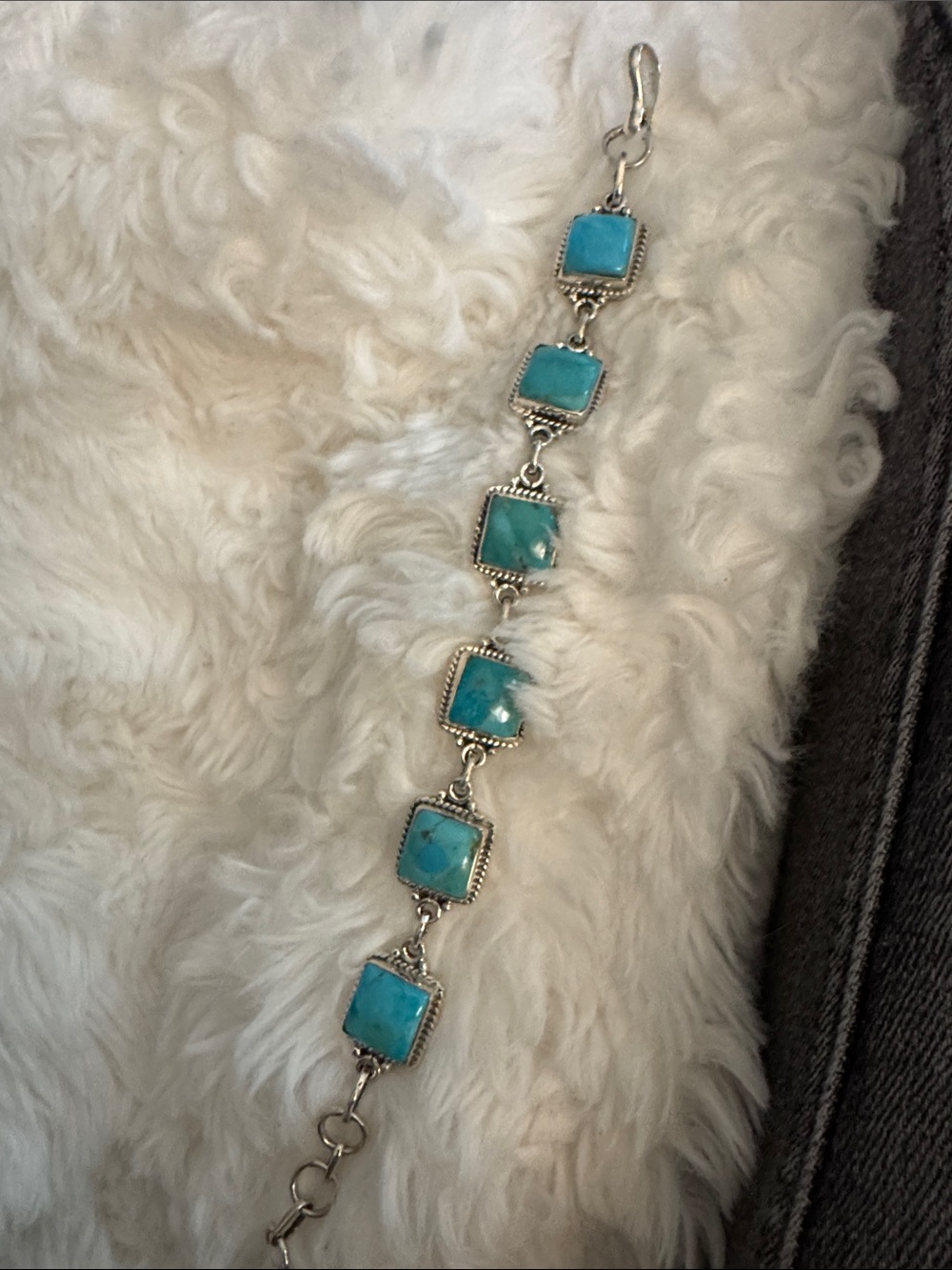 Turquoise Stone Silver Link Bracelet - Women’s Blue Gem Jewelry